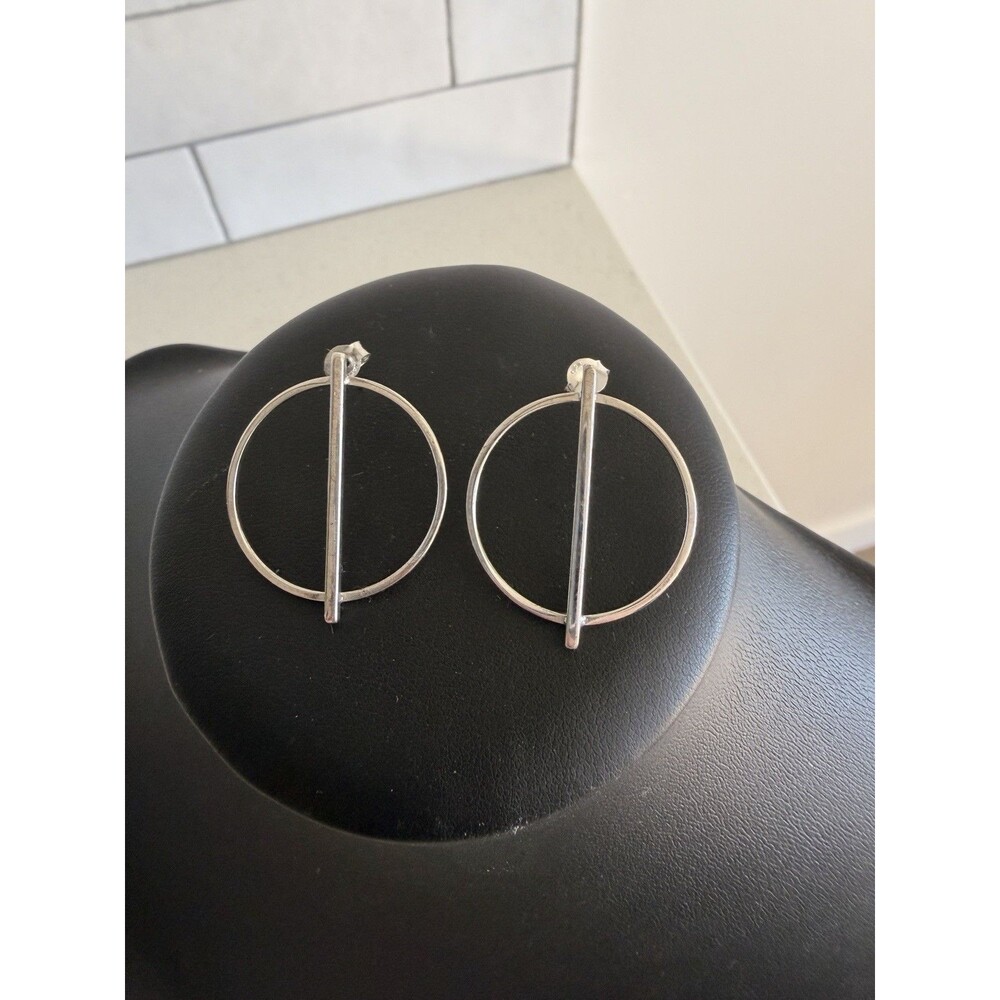925 Sterling Silver Bar & Circle Stud Earrings geometric modern